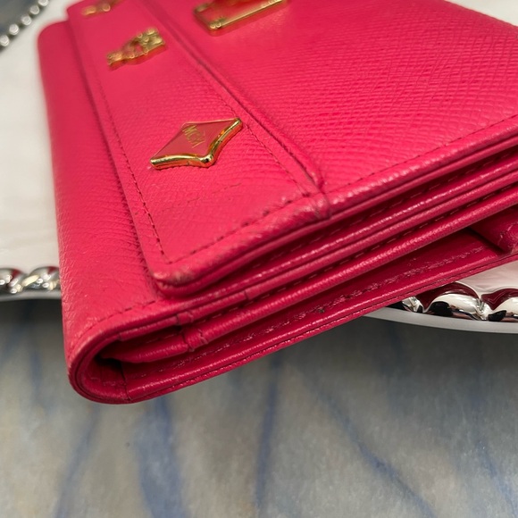 MCM Hot Pink Leather Studded Logo Motifs Wallet - Picture 15 of 17
